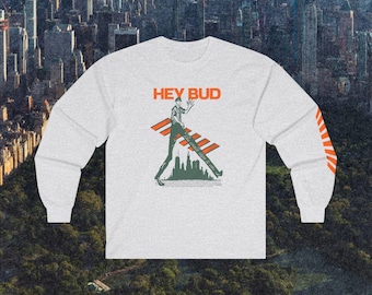 HEY BUD, Fun Urban Pedestrian Long Sleeve Shirt | Streetwear for City Commuters | Public Transit-Inspired Graphic Tee | Rail Canopy