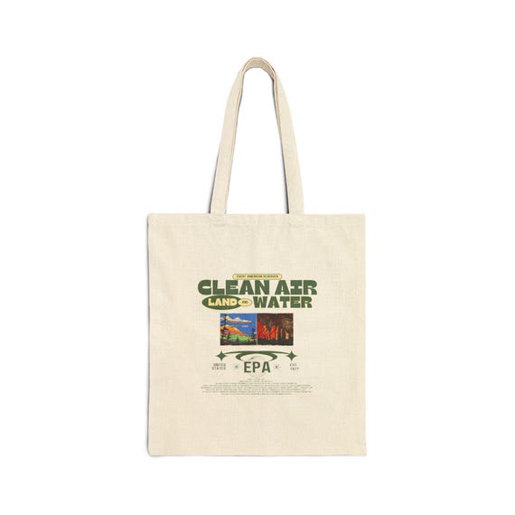 EPA Cotton Canvas Tote Bag - Clean Air Land Water Design, Sustainable Shopping Bag, Reusable Grocery Tote