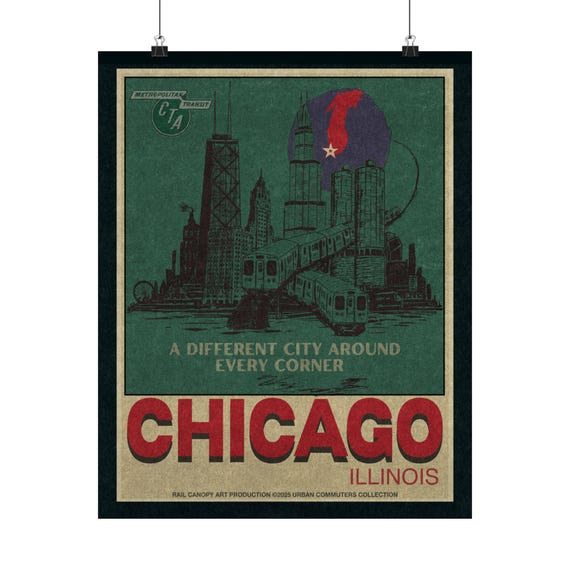 Vintage Chicago Poster - Matte Vertical Posters, CTA, Architecture, Travel Poster, Wall Art, Home Decor, Gift for Travelers, Chicago Art