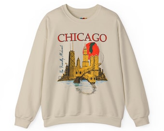 Chicago Vintage Style Sweatshirt, Unisex Crewneck, Midwestern Buildings, El Train, Retro City Apparel, Gift for Travelers, Windy City