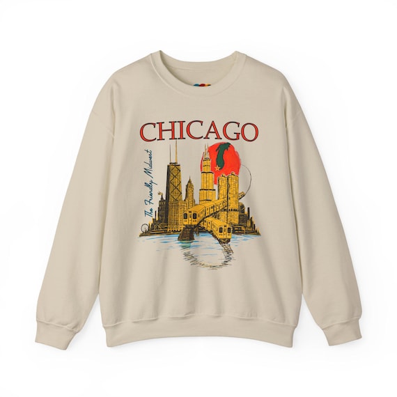 Chicago Vintage Style Sweatshirt, Unisex Crewneck, Midwestern Buildings, El Train, Retro City Apparel, Gift for Travelers, Windy City