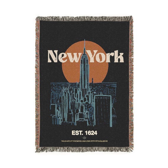 Vintage New York Woven Blanket - Cozy Home Decor, Cityscape Throw, Perfect for Gift, Modern Aesthetic, NYC Lovers, NYC Blanket, Urban Home