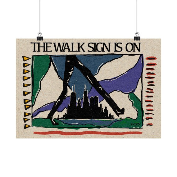 Poster, Celebrate Walkable Cities Matte Horizontal Poster Featuring Hints of Chicago, Cars Yield, City Poster, Urban Wall Art,