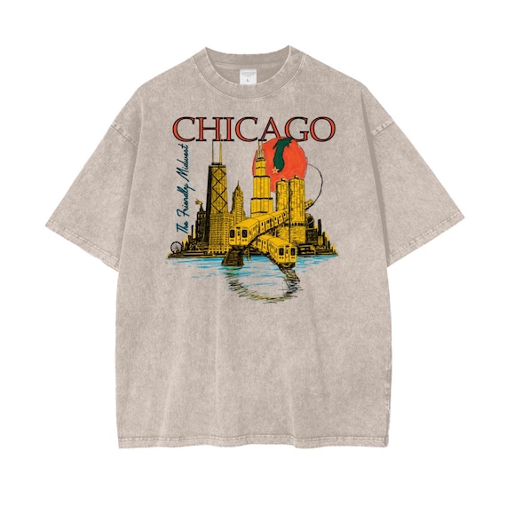 Chicago Architecture Vintage Style T-Shirt,  Snow Washed