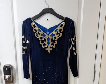 Vintage Blue Velvet & Gold Glitter Dress (R6)