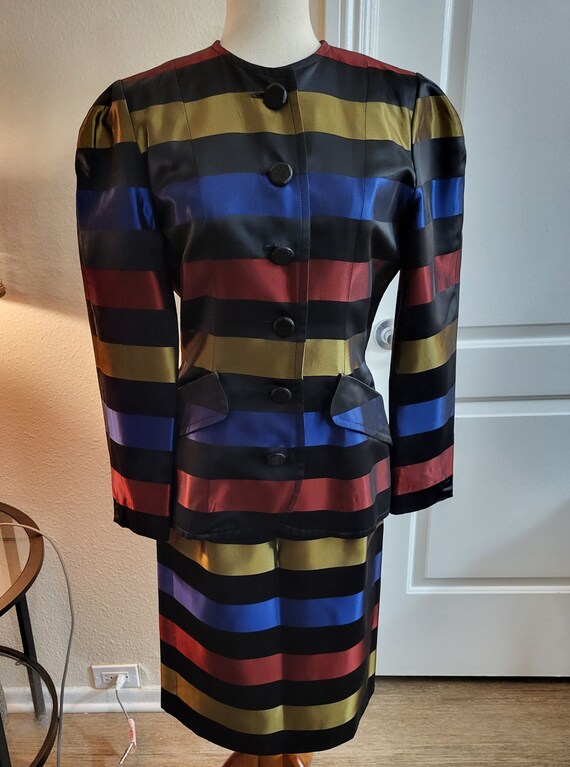 Victor Costa Striped 2 pc Vintage Multicolored Ja… - image 1