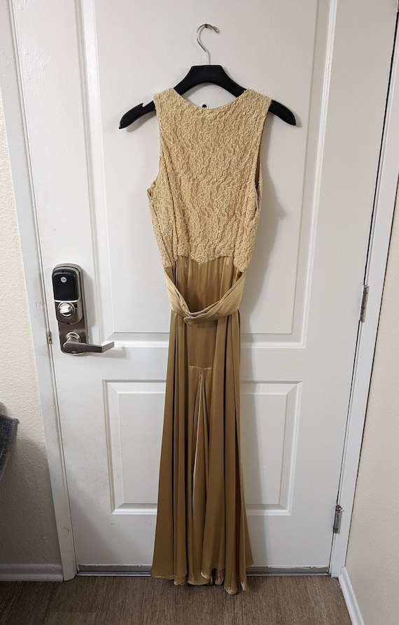 Women's Vintage Satin & Lace Gold Dress (R6)