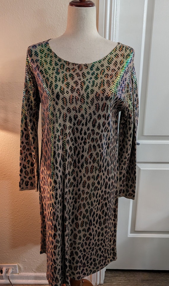 French Rag Leopard Print Metallic Vintage Dress (… - image 1