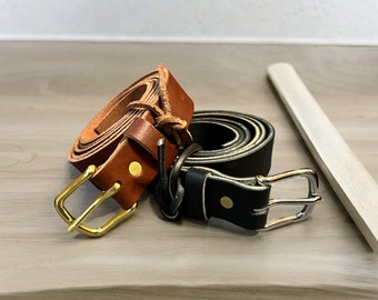 Vintage Calf Leather Belt with Natural Brass Buckle - w