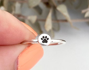 Paw Print Ring, Pet Memorial, Paw Print Jewelry, Dog Paw Ring, Dog Lover Gift, Sterling Silver Stacking Ring