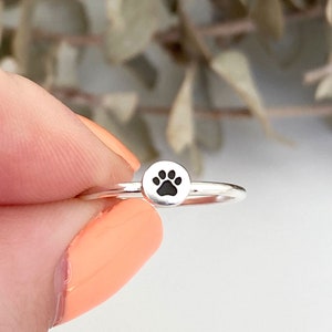 Paw Print Ring, Pet Memorial, Paw Print Jewelry, Dog Paw Ring, Dog Lover Gift, Sterling Silver Stacking Ring