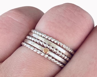 Silver Spacer Ring, Mixed Metal Ring, Simple Stacking Ring, Sterling Ring, Silver Twist, Beaded, Faceted, Dainty Ring, Minimalist Ring