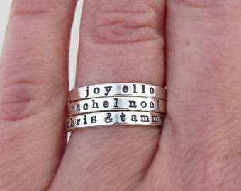 Custom Name Ring, Ring with Names, Personalized Ring, Stacking Name Ring, Sterling Silver Ring, Mom Ring, Silver Ring