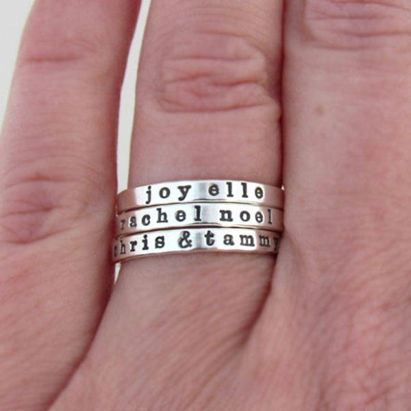 Custom Name Ring, Ring with Names, Personalized Ring, Stacking Name Ring, Sterling Silver Ring, Mom Ring, Silver Ring