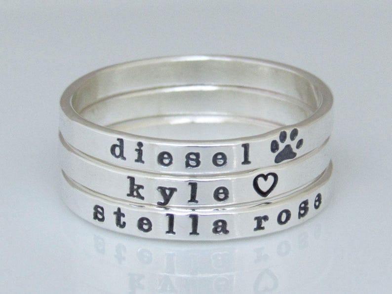 Personalized Ring, Custom Name Ring, Mom Ring, Ring with Names, Sterling Silver Stacking Ring 画像 9