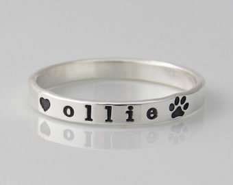 Paw Print Ring, Dog Ring, Personalized Pet Ring, Paw Print Jewelry, Pet Memorial Jewelry, Dog Mom, Sterling Silver Ring, Hand Stamped