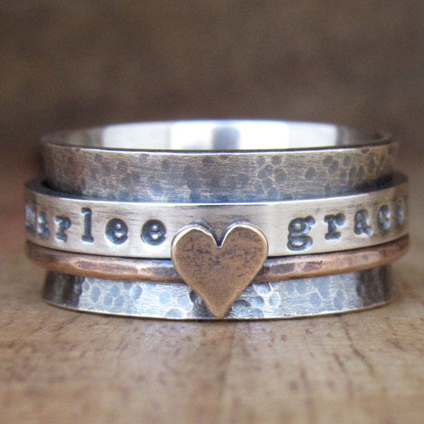 Spinner Ring, Spinning Ring, Sterling Silver Ring, Fidget Ring, Hammered Ring, Worry Ring, Rustic Ring, Mixed Metal