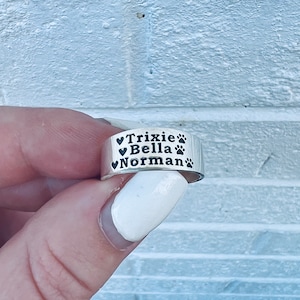 Wide Sterling Silver Ring, Custom Cigar Band, Personalized with Names, Slanted Style for Comfort, Thumb Ring, Handmade Jewelry, Gift for Her