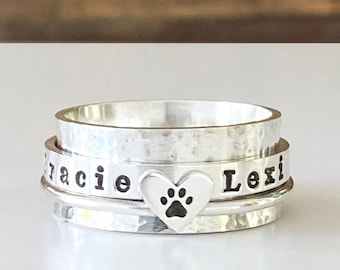 Paw Print Ring, Spinner Ring, Personalized Ring, Paw Print Jewelry, Pet Remembrance Ring, Dog Ring, Sterling Silver Ring,  Pet Mom