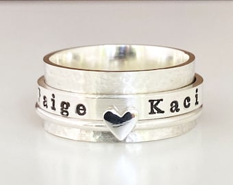 Spinner Ring, Fidget Spinner, Worry Ring, Anxiety Ring, Personalized Ring, Hammered Ring, Sterling Silver Ring, Spinner Ring for Women