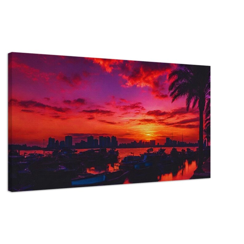 Hafenromantik: Ein Prachtvoller Sonnenuntergang Leinwand 50x100 cm / 20x40″