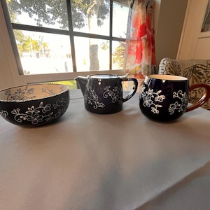 Vintage Temp-tations by Tara Old World Blue Lace Stoneware, Choose Teapot, Bowl, or Mug