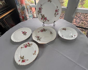 Moss Rose Plates, Cups, Snack Set, Vintage Cake Plate by Laurel