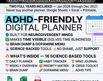 Agenda per ADHD 2026-2027 / Strumento digitale basato su evidenze scientifiche per persone neurodivergenti (download digitale)
