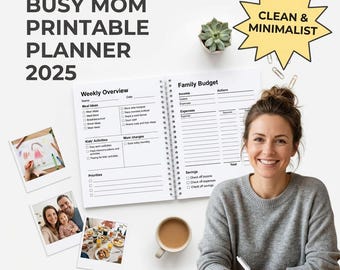 Agenda stampabile per mamme impegnate / Organizzatore familiare minimalista, budget per i pasti (download digitale)