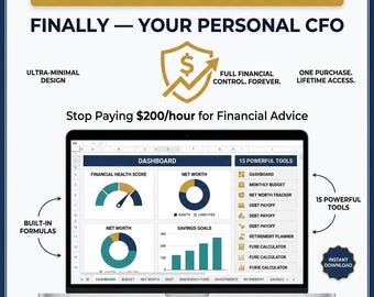 Pacchetto di 15 fogli di calcolo per la pianificazione finanziaria / Calcolatore di budget, debiti, patrimonio netto e indipendenza finanziaria (download digitale)