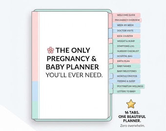 Agenda per la gravidanza e le tappe fondamentali della crescita del bambino / Diario con 16 schede (download digitale)