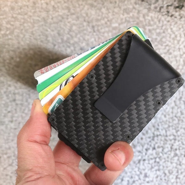 Carbon Fiber Card Holder Mini Aluminium Metal RFID Magic Men's Wallet. Perfect Gift For him. Birthdays, Anniversary. Genuine Gift For Men.