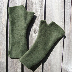 Wrist Warmers, OLIVE,soft, washable fleece image 2