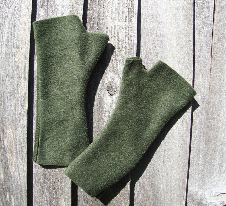 Wrist Warmers, OLIVE,soft, washable fleece image 2