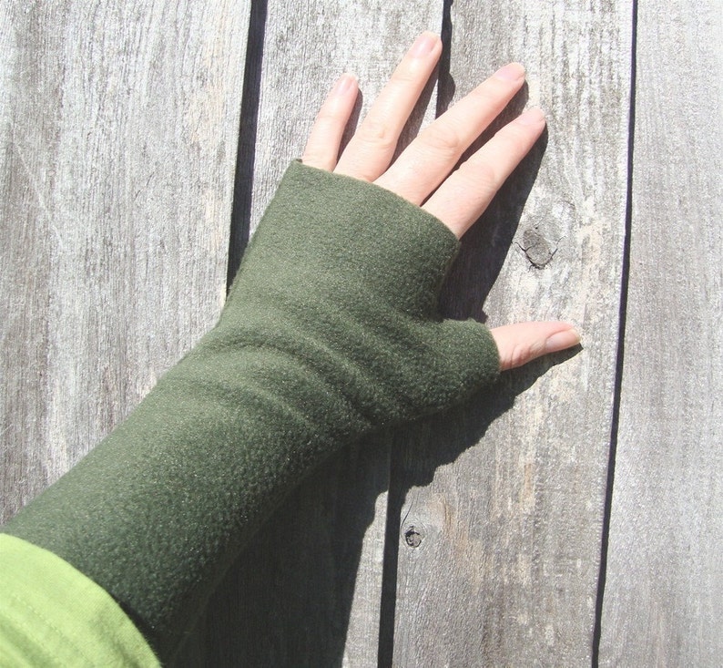 Wrist Warmers, OLIVE,soft, washable fleece image 1