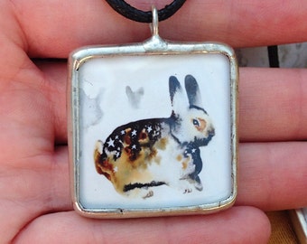 Midnight Hare rabbit pendant with stars- free shipping