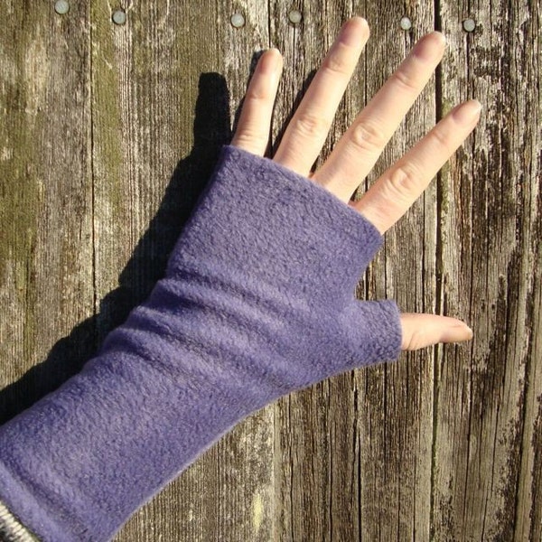 Fingerless Wrist Warmers, TWILIGHT color, (Dark Lavendar), washable, super soft fleece