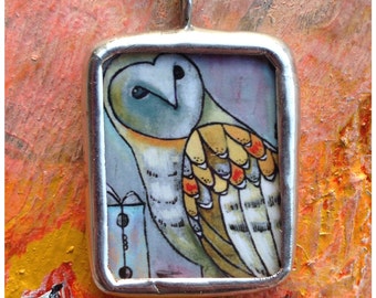 Owl Pendant, recycled glass, fresh art, free shipping