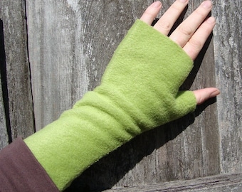 Wrist Warmers - green, washable, soft fleece