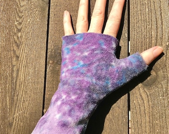 Wrist Warmers, Purple Galaxy ,soft, washable fleece