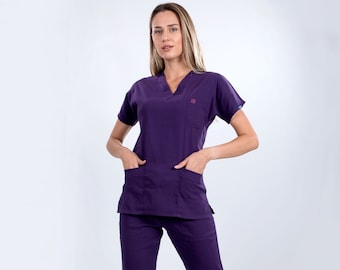For woman scrubs set,purple scrubs set,flexible scrubs,cotton scrubs,nurse uniform,medical uniform,uniform,custom scrubs,embroidery logo,