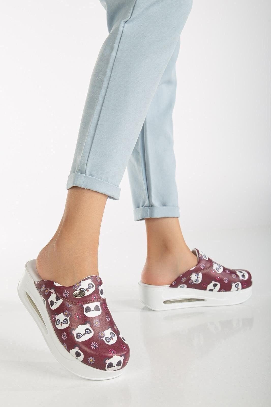 Zuecos ortopédicos para mujer, zapatos de enfermera, zuecos cómodos, zuecos con estampado de panda, regalo para enfermera, adorno para zapatos, zapato