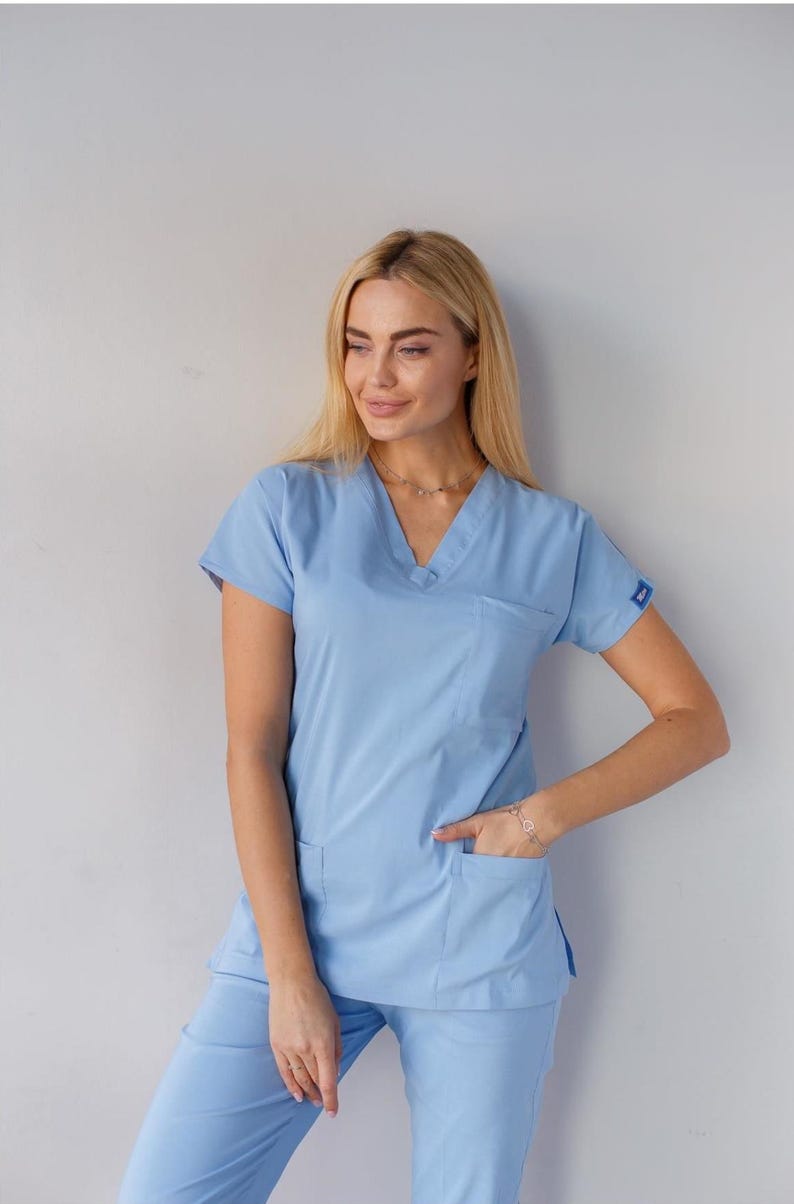 Nurse Unform,blue Scrubs Set,cotton,lycra,strech Fabric,doctor Scrubs ...