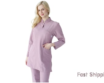 Conjunto de uniforme médico de manga larga color rosa empolvado