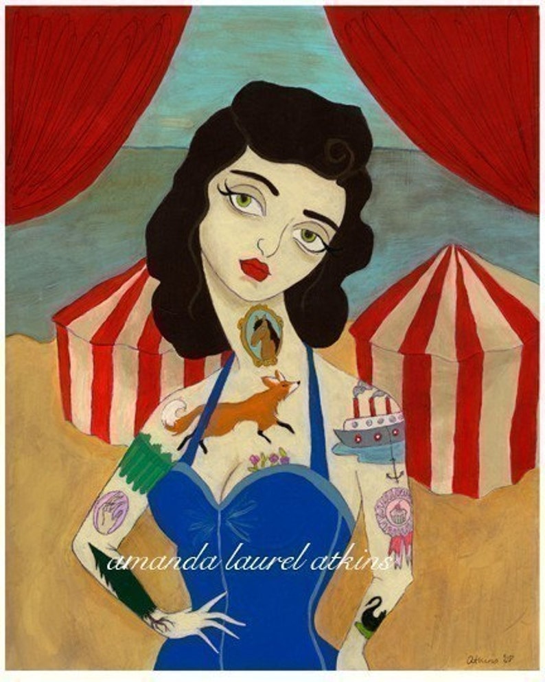 And with unspoken ease I was your pet vintage inspired tattooed lady print by Amanda Atkins image 1