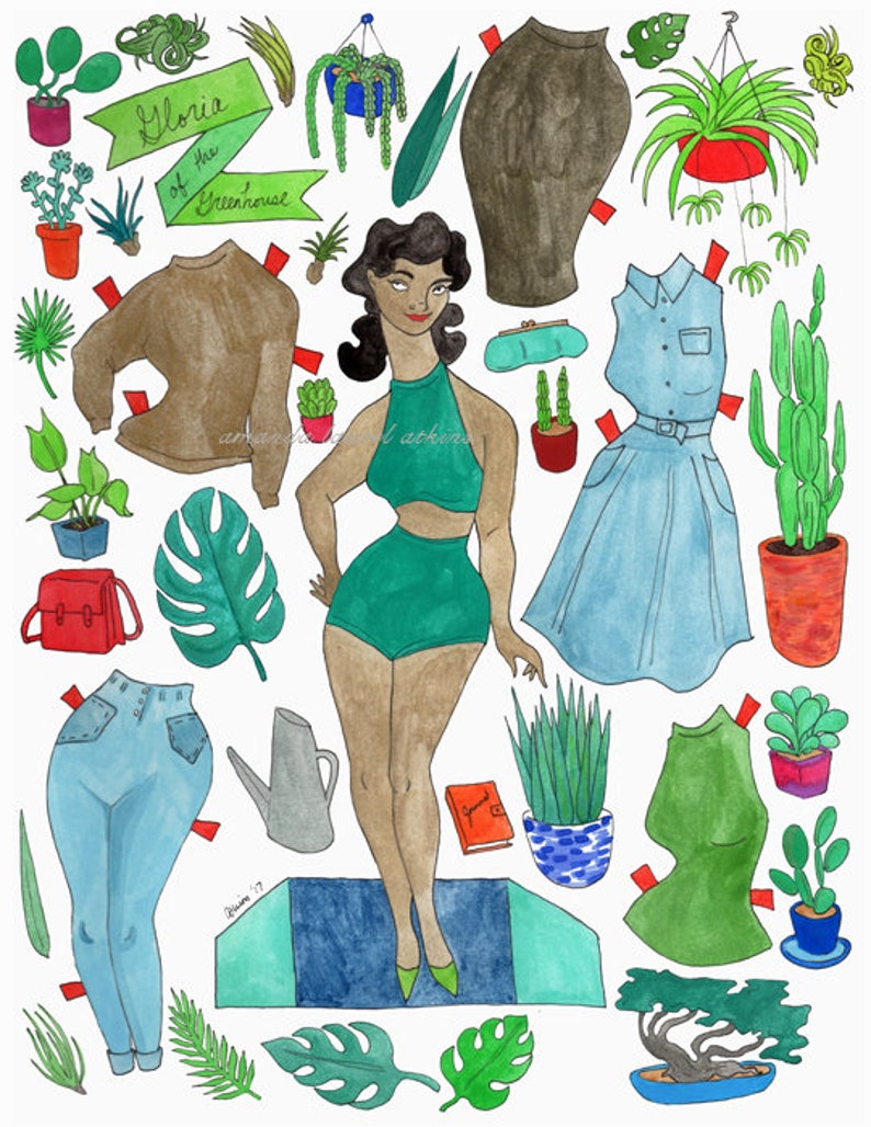 Gloria of the Greenhouse paper doll 8.5x11 print image 1