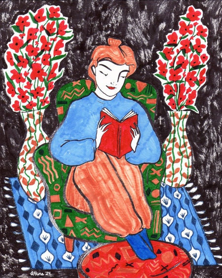 Reading with Poppies 8x10 Signed Print