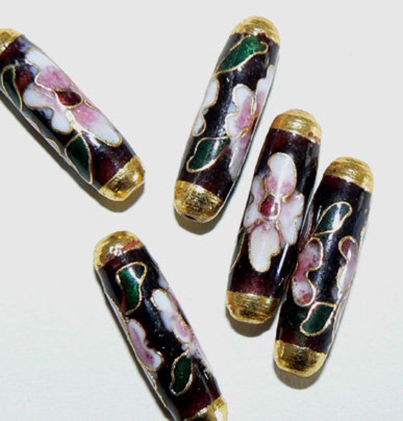 2pc 7x23mm Handmade Cloisonne Beads Tube Bead Flower Large Etsy