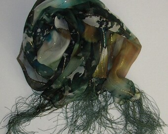 Forest Silk Scarf Handmade Oblong