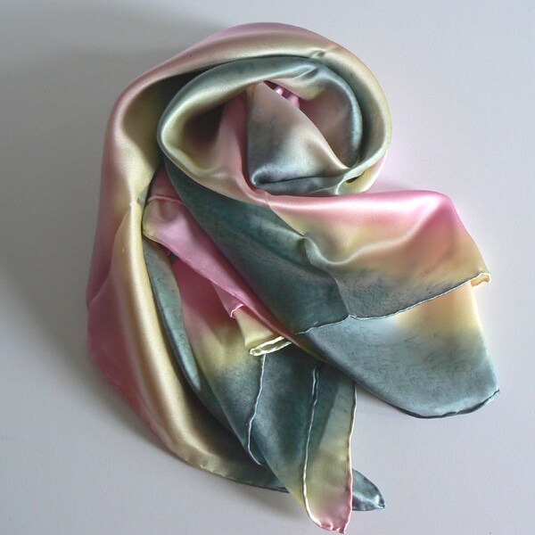 Handmade Large Square Charmeuse Silk Scarf Shawl Wrap 100% Silk High Quality Hand Colored Hand Painted  Jingjingdeisgn
